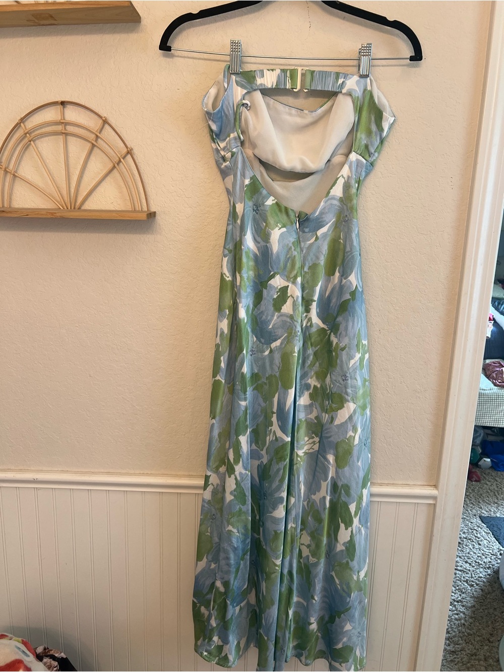 Astr Strapless Maxi Dress in Green & Blue Floral - Picture 2 of 5